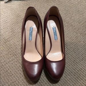 Prada Burgundy Leather Round-Toe Pumps